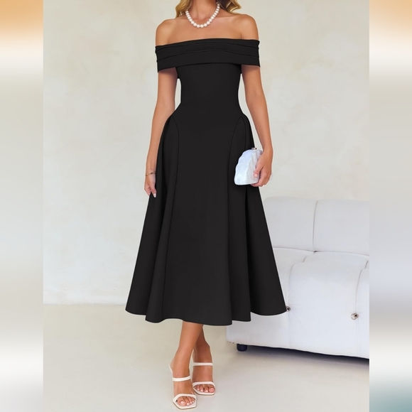 Zesica Dresses & Skirts - Chic Off-Shoulder Black Midi Dress
